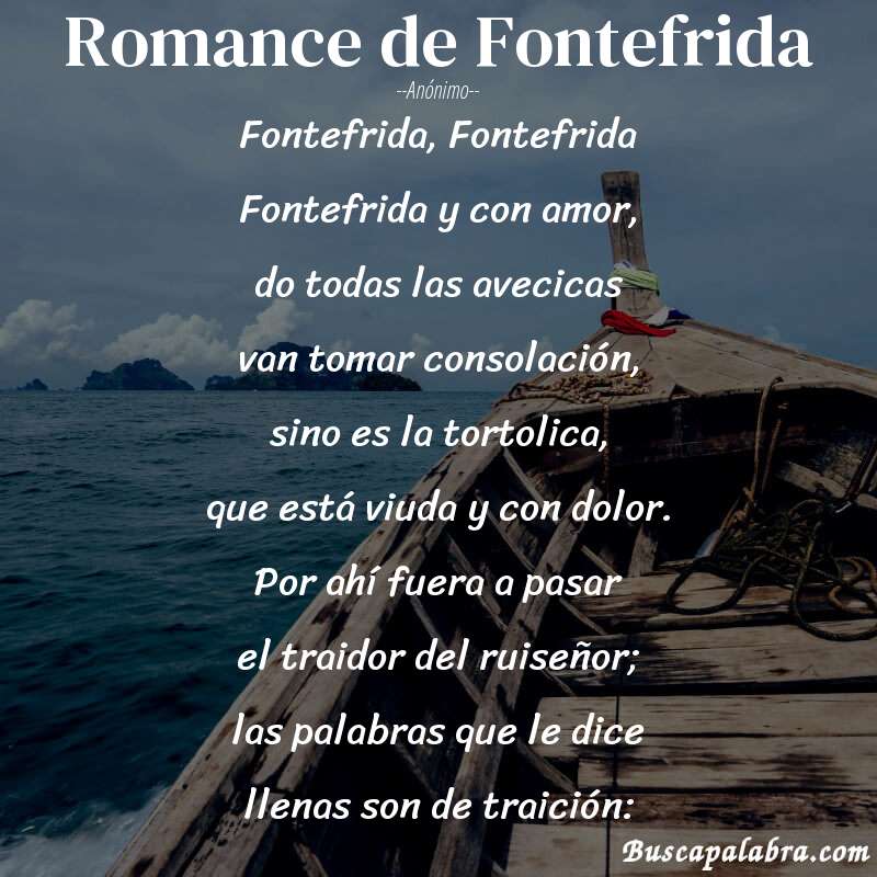 Poema Romance de Fontefrida de Anónimo con fondo de barca