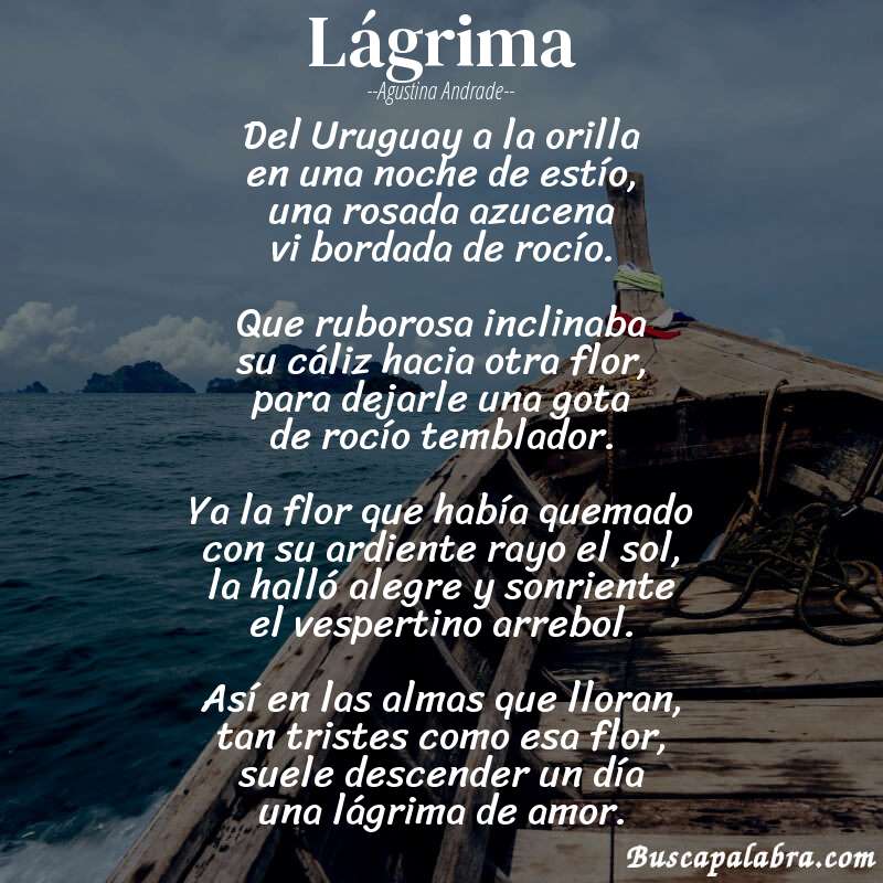 Poema Lágrima de Agustina Andrade con fondo de barca