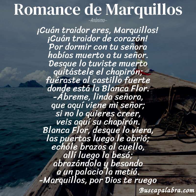 Poema Romance de Marquillos de Anónimo con fondo de barca