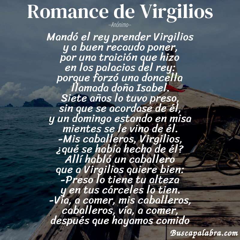 Poema Romance de Virgilios de Anónimo con fondo de barca