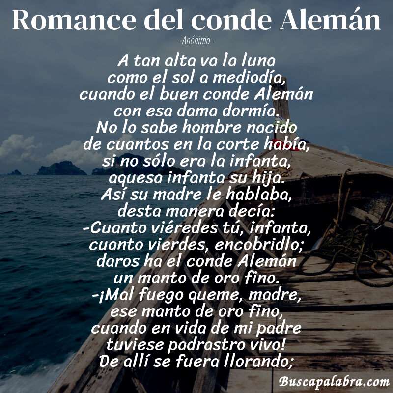 Poema Romance del conde Alemán de Anónimo con fondo de barca