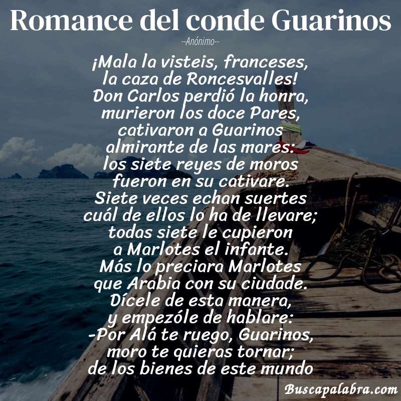 Poema Romance del conde Guarinos de Anónimo con fondo de barca