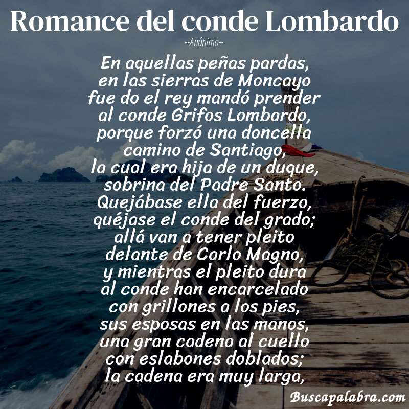 Poema Romance del conde Lombardo de Anónimo con fondo de barca