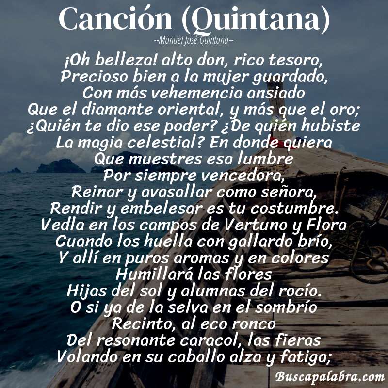 Poema Canción (Quintana) de Manuel José Quintana con fondo de barca