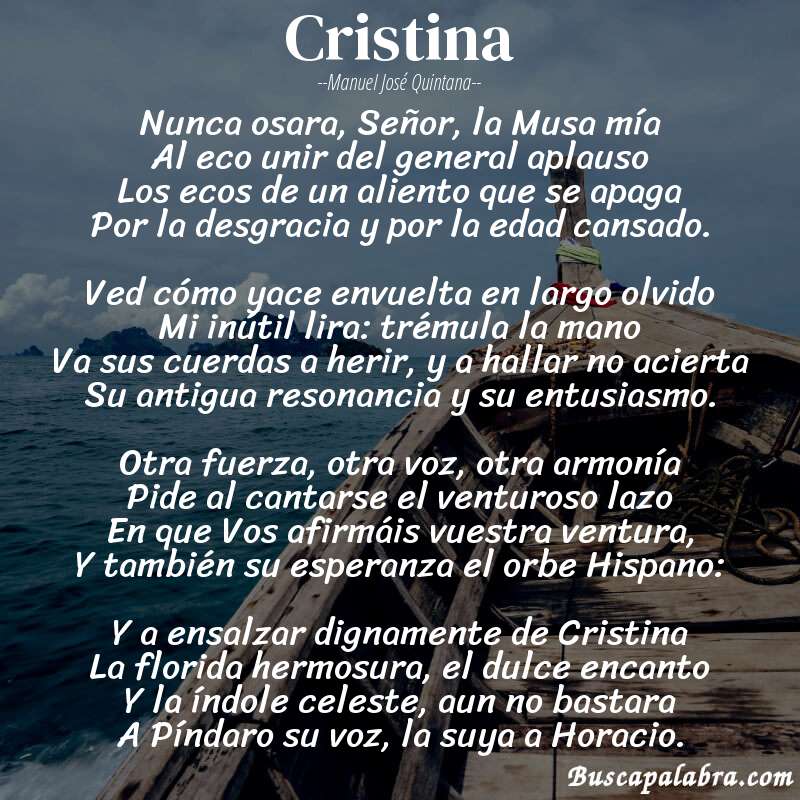 Poema Cristina de Manuel José Quintana con fondo de barca
