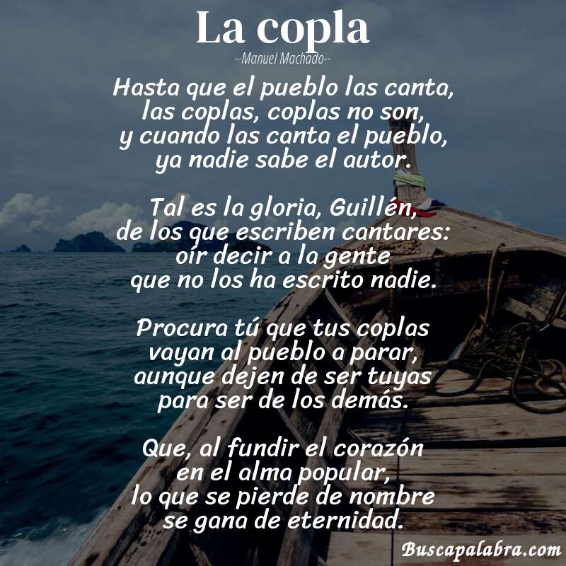 Poema La copla de Manuel Machado con fondo de barca
