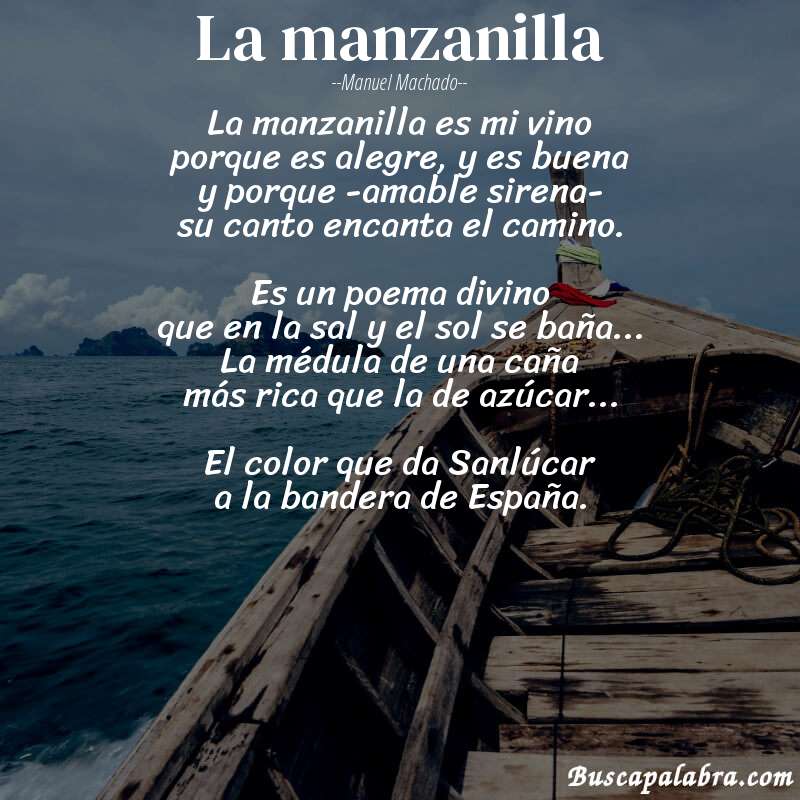 Poema La manzanilla de Manuel Machado con fondo de barca