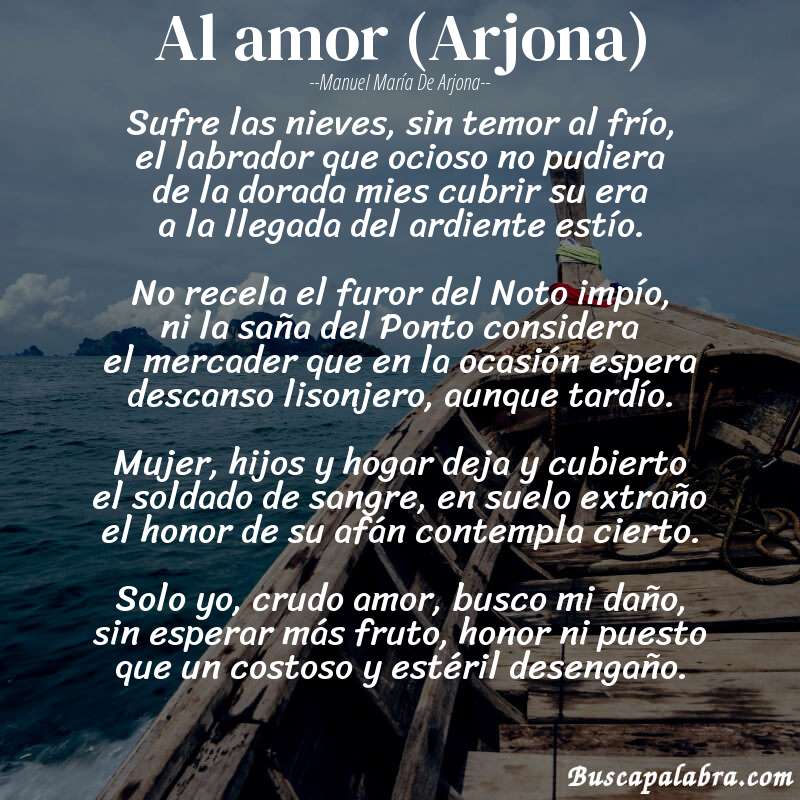 Poema Al amor (Arjona) de Manuel María de Arjona con fondo de barca