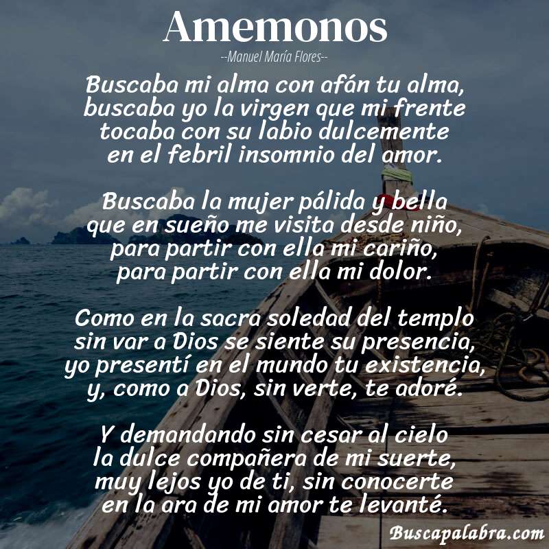 Poema amemonos de Manuel María Flores con fondo de barca