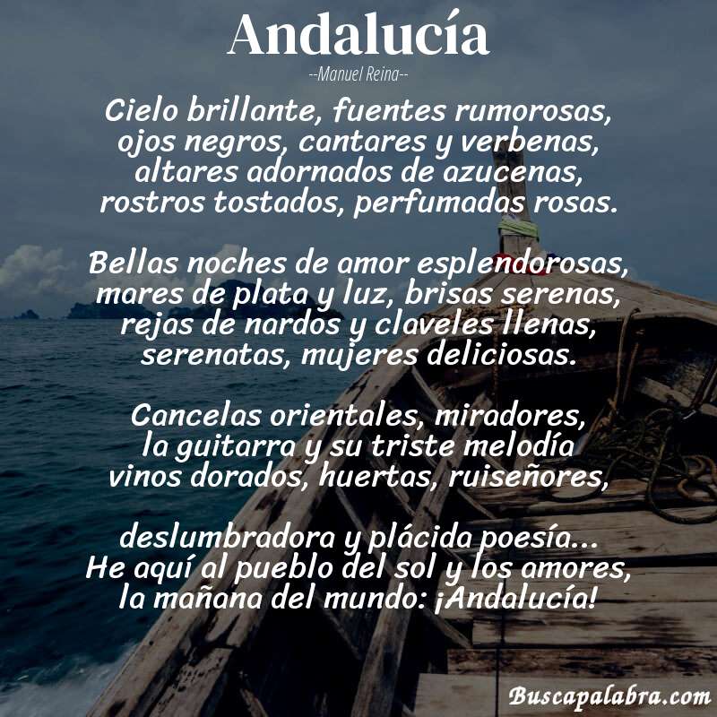 Poema Andalucía de Manuel Reina con fondo de barca