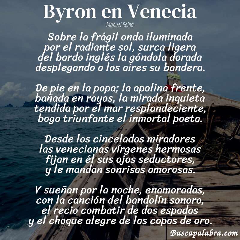 Poema Byron en Venecia de Manuel Reina con fondo de barca