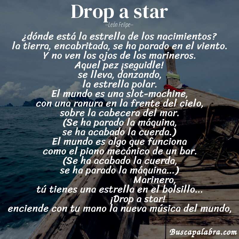 Poema drop a star de León Felipe con fondo de barca