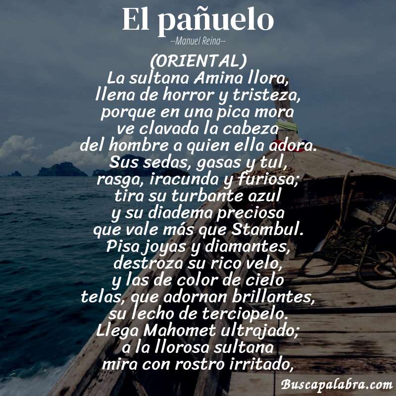 Poema El pañuelo de Manuel Reina con fondo de barca