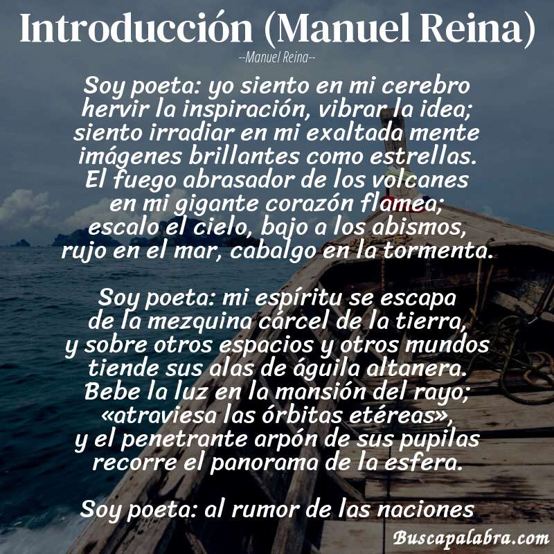 Poema Introducción (Manuel Reina) de Manuel Reina con fondo de barca