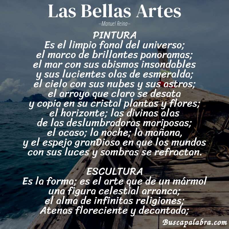 Poema Las Bellas Artes de Manuel Reina con fondo de barca