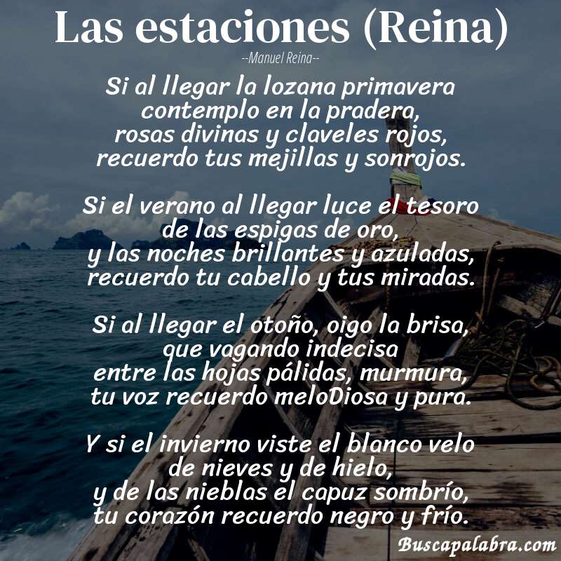 Poema Las estaciones (Reina) de Manuel Reina con fondo de barca