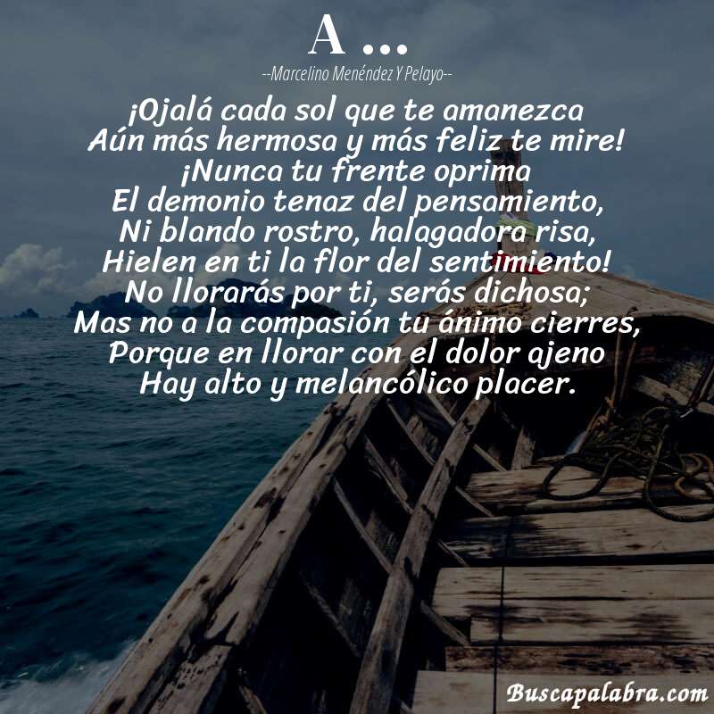 Poema A ... de Marcelino Menéndez y Pelayo con fondo de barca