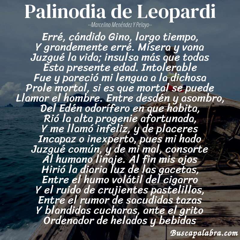 Poema Palinodia de Leopardi de Marcelino Menéndez y Pelayo con fondo de barca