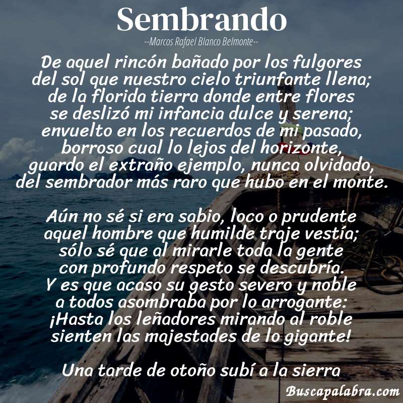 Poema Sembrando de Marcos Rafael Blanco Belmonte con fondo de barca