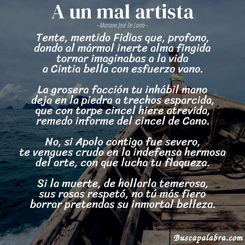 Poema A un mal artista de Mariano José de Larra con fondo de barca