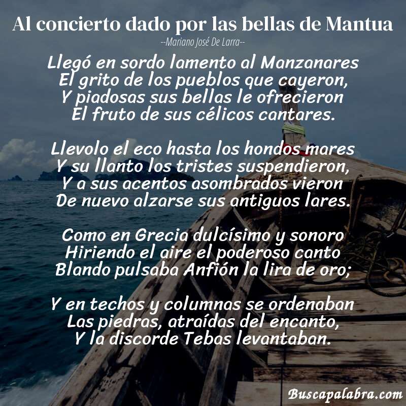 Poema Al concierto dado por las bellas de Mantua de Mariano José de Larra con fondo de barca