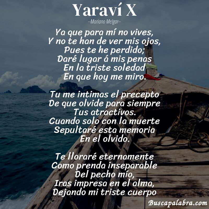Poema Yaraví X de Mariano Melgar con fondo de barca