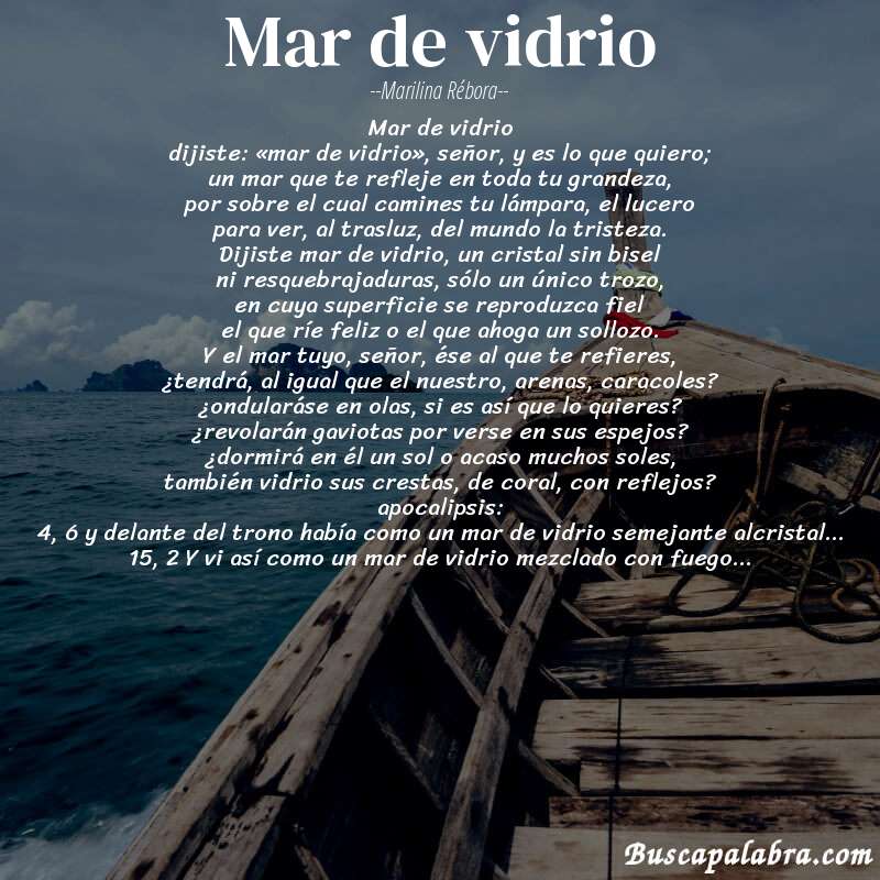 Poema mar de vidrio de Marilina Rébora con fondo de barca