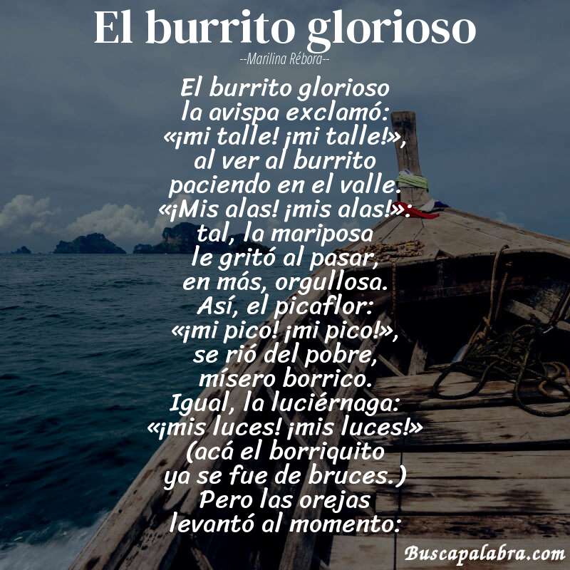Poema el burrito glorioso de Marilina Rébora con fondo de barca