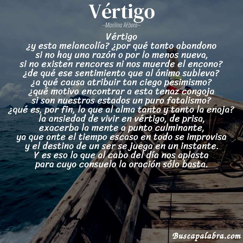 Poema vértigo de Marilina Rébora con fondo de barca