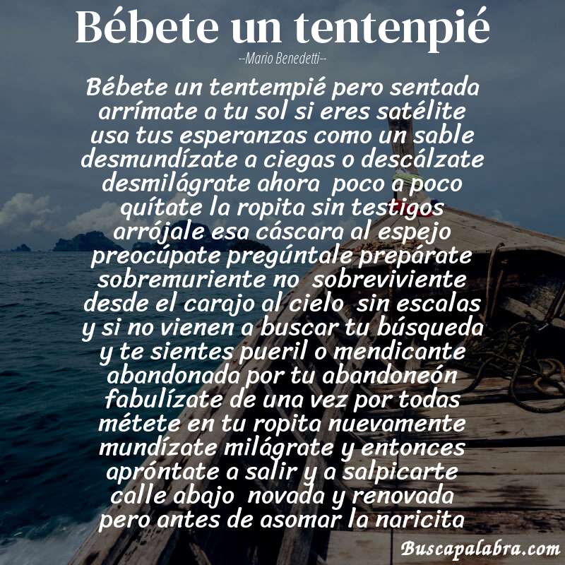 Poema bébete un tentenpié de Mario Benedetti con fondo de barca