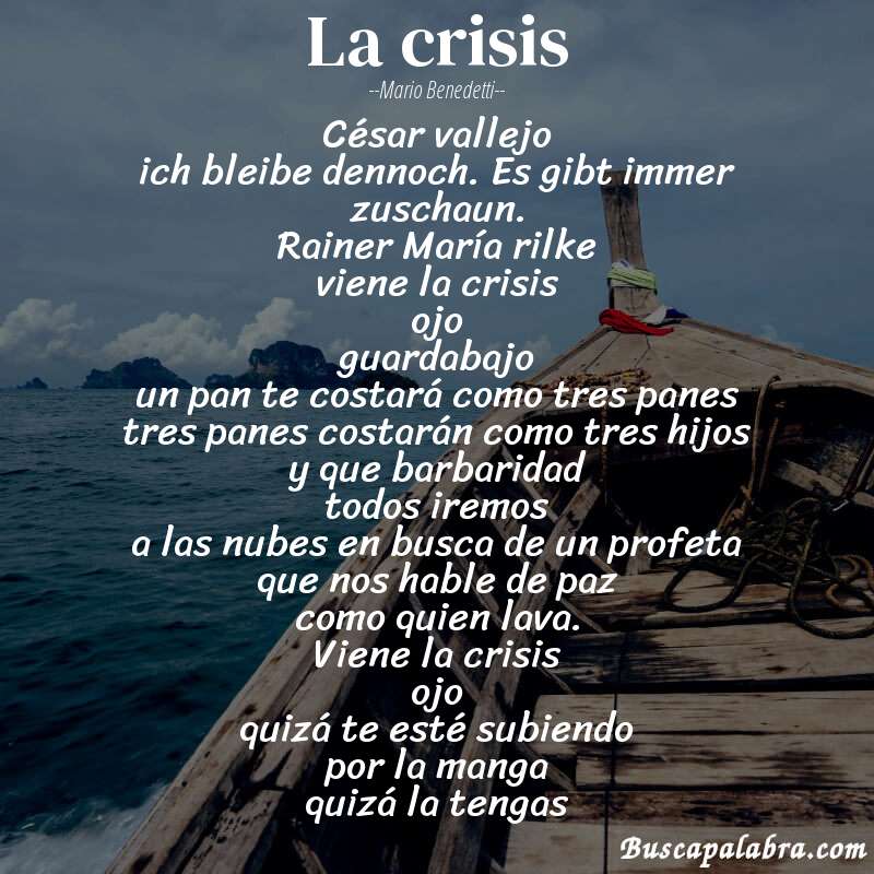 Poema la crisis de Mario Benedetti con fondo de barca