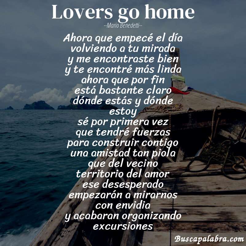 Poema lovers go home de Mario Benedetti con fondo de barca