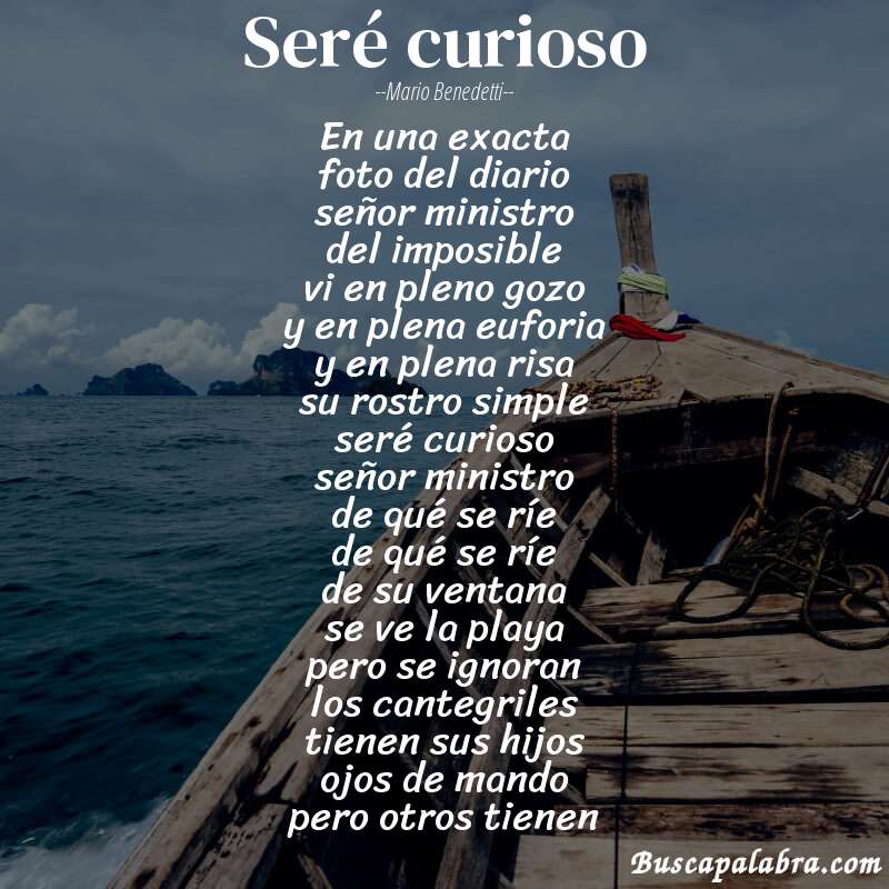 Poema seré curioso de Mario Benedetti con fondo de barca