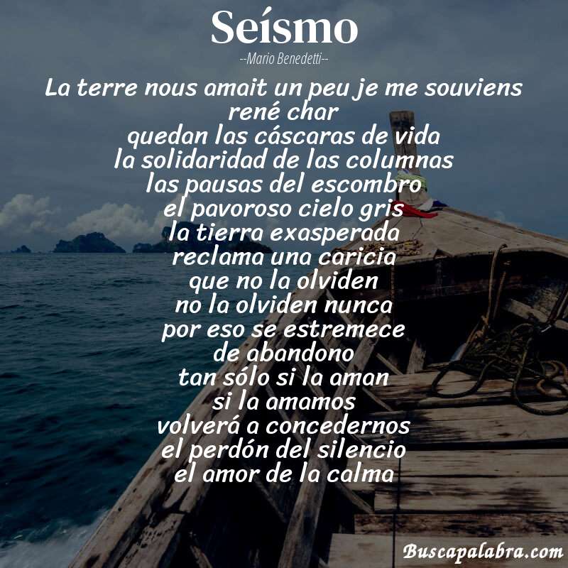Poema seísmo de Mario Benedetti con fondo de barca