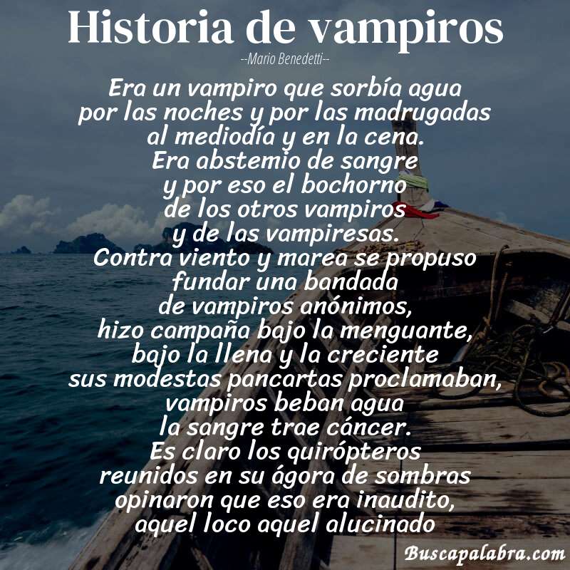 Poema historia de vampiros de Mario Benedetti con fondo de barca