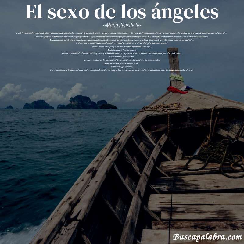 Poema el sexo de los ángeles de Mario Benedetti con fondo de barca