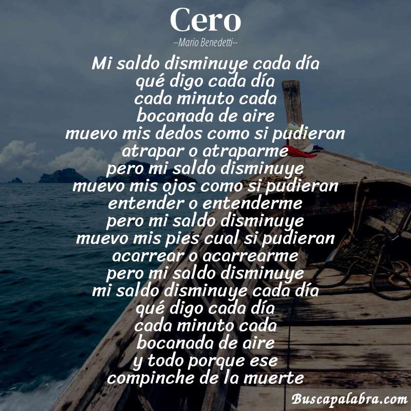 Poema cero de Mario Benedetti con fondo de barca