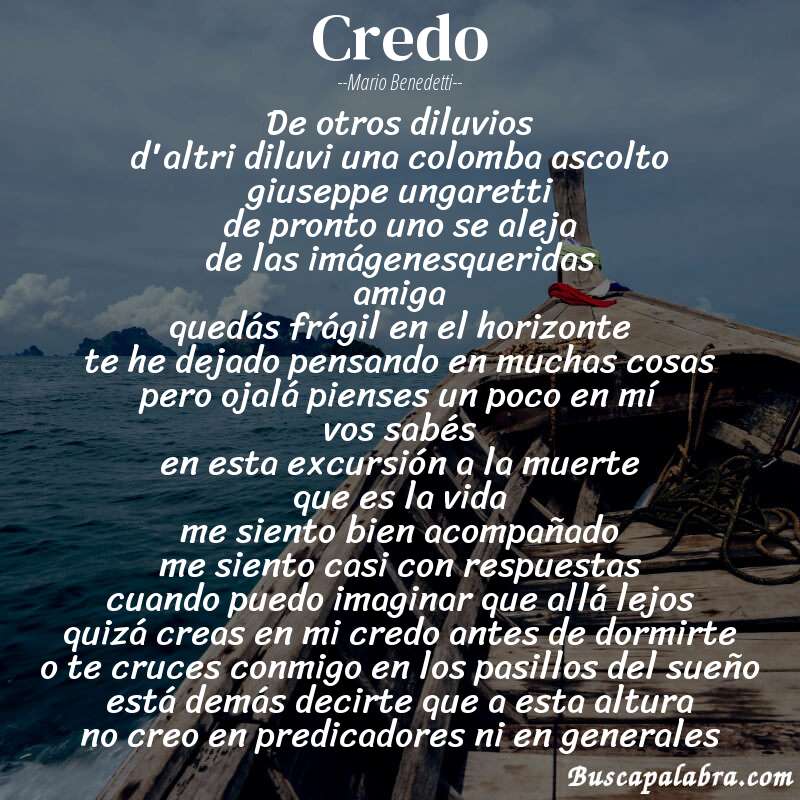 Poema credo de Mario Benedetti con fondo de barca
