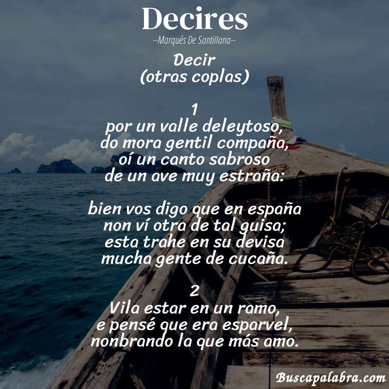 Poema decires de Marqués de Santillana con fondo de barca