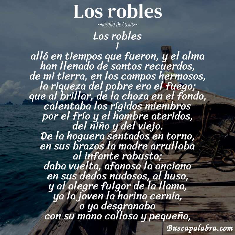 Poema los robles de Rosalía de Castro con fondo de barca