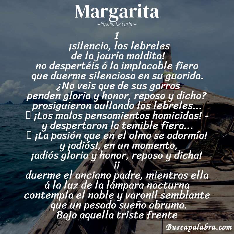 Poema margarita de Rosalía de Castro con fondo de barca