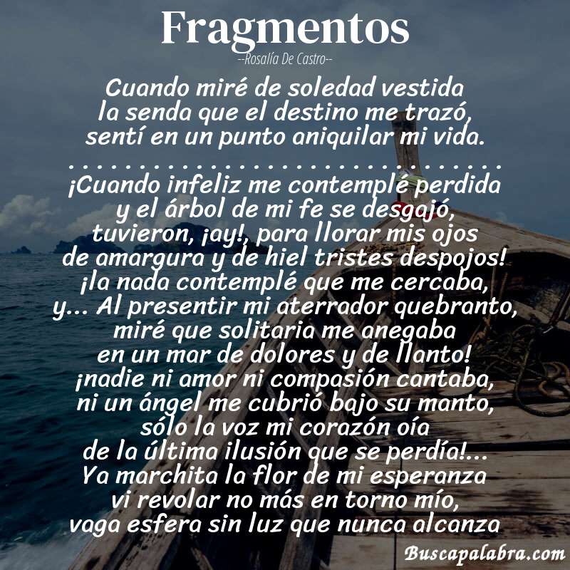 Poema fragmentos de Rosalía de Castro con fondo de barca
