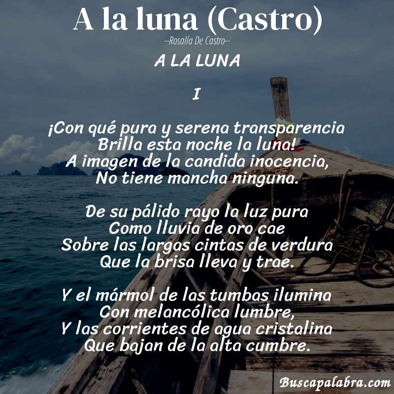 Poema A la luna (Castro) de Rosalía de Castro con fondo de barca