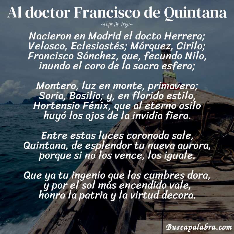 Poema Al doctor Francisco de Quintana de Lope de Vega con fondo de barca