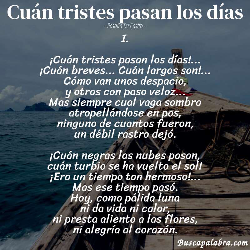 Poema Cuán tristes pasan los días de Rosalía de Castro con fondo de barca