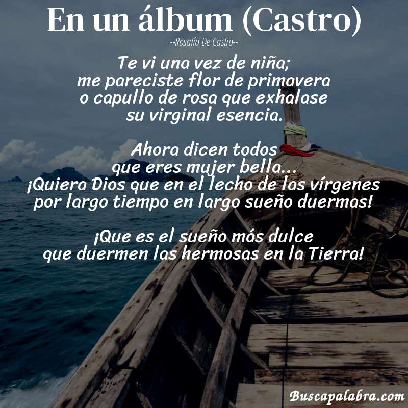Poema En un álbum (Castro) de Rosalía de Castro con fondo de barca