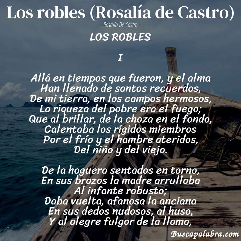 Poema Los robles (Rosalía de Castro) de Rosalía de Castro con fondo de barca