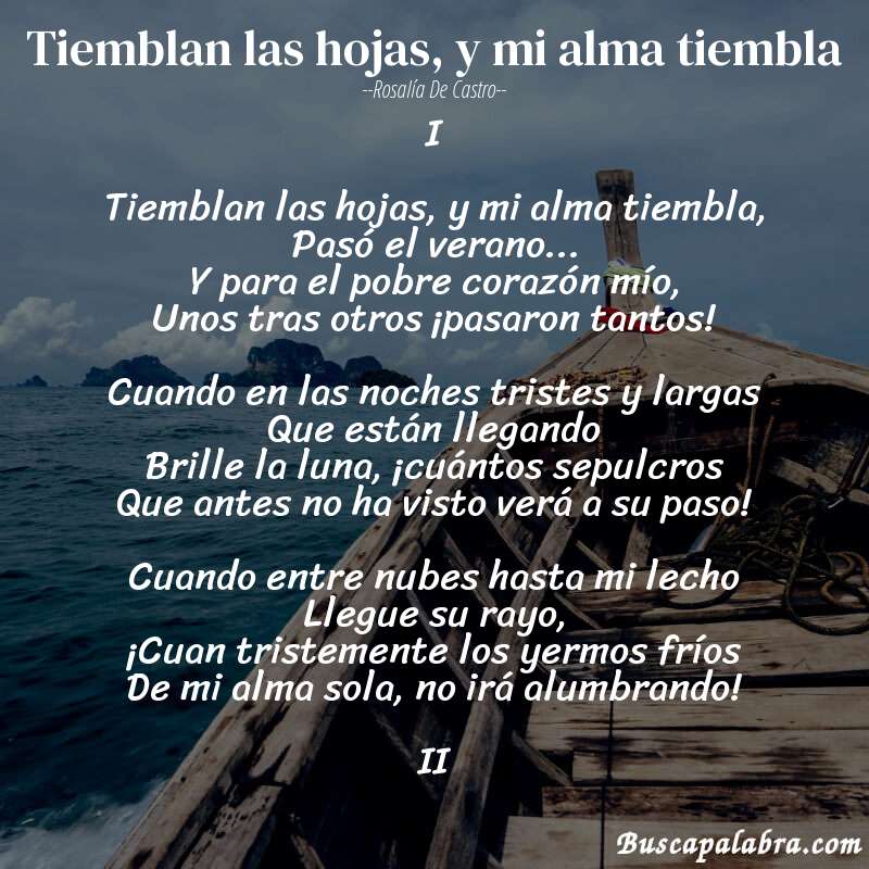 Poema Tiemblan las hojas, y mi alma tiembla de Rosalía de Castro con fondo de barca