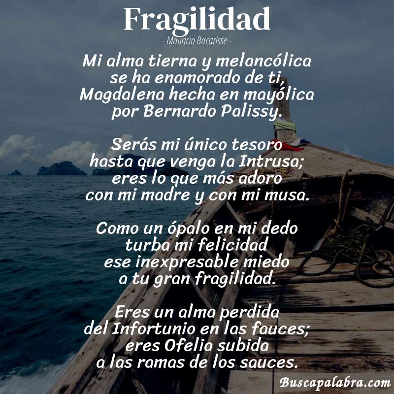 Poema Fragilidad de Mauricio Bacarisse con fondo de barca