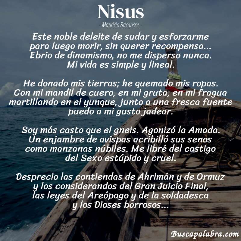 Poema Nisus de Mauricio Bacarisse con fondo de barca